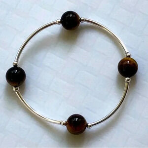 Handmade Blessing Bracelet Stretch 925 Sterling Silver Brown Tiger Eye New NWT